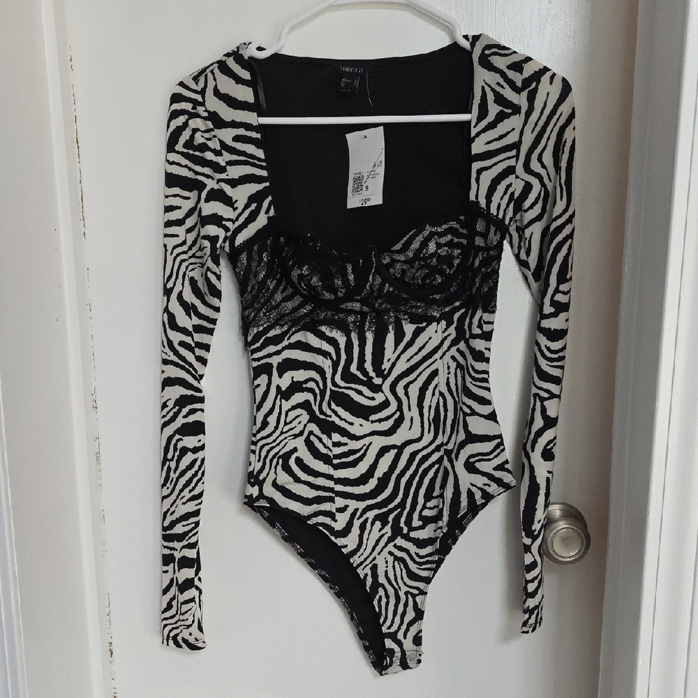 Forever 21 Black and White Animal Print Bodysuit